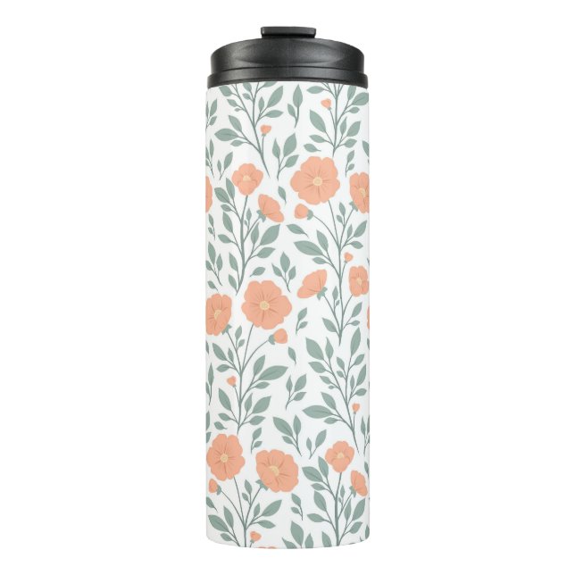 Rustic pattern with pink flowers  thermal tumbler (Front)