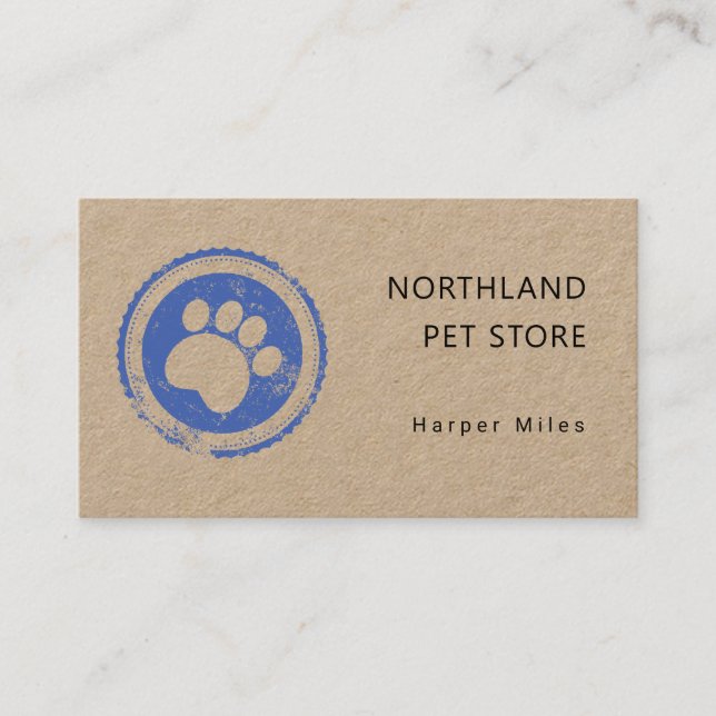 Rustic paw print logo stamp kraft business card (Front)