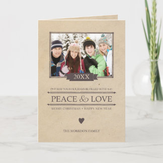 Rustic Peace & Love Christmas Photo Folded Card
