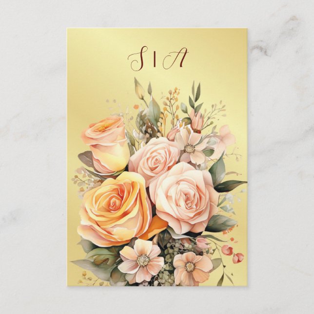 Rustic Peach and Gold Floral Wedding Enclosure Card (Front)