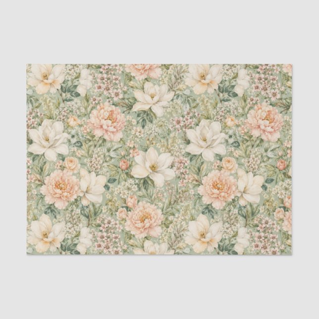 Rustic Peach & Beige Flowers Decoupage Tissue Paper (Front)