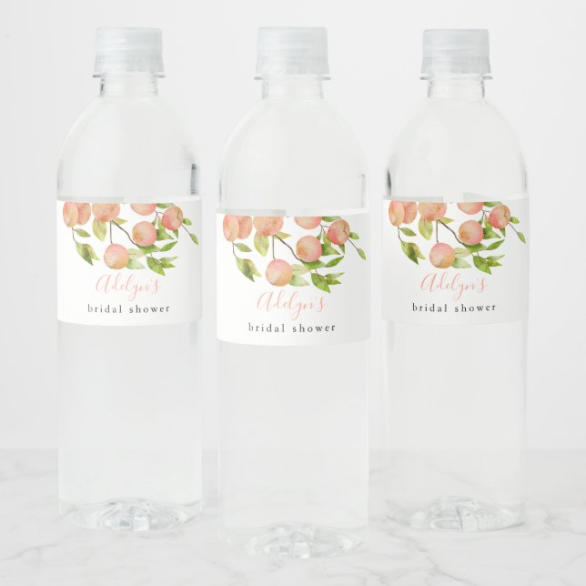 Rustic Peach Bridal Shower Water Bottle Label (Bottles)