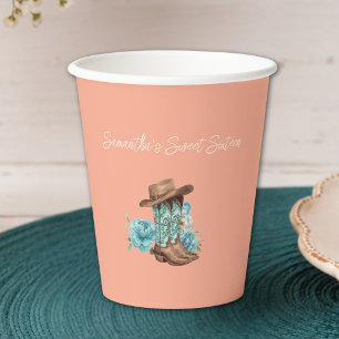 Rustic Peach Cowgirl Sweet Sixteen Birthday Paper Cups