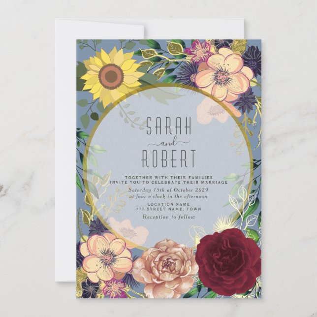 Rustic Peach Floral Pink Wedding Invitation (Front)