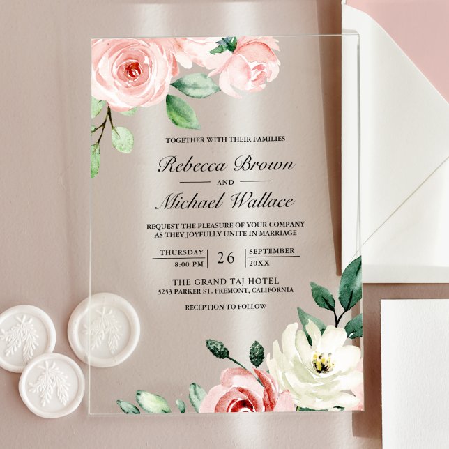 Rustic Peach Floral Wedding Acrylic Invitations (Creator Uploaded)