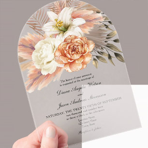 Rustic Peach Floral Wedding Acrylic Invitations