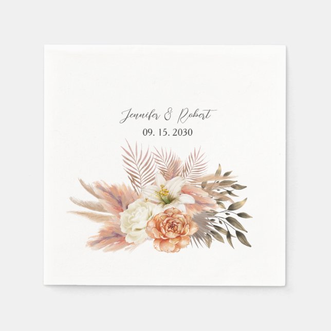 Rustic Peach Floral Wedding Napkins (Front)