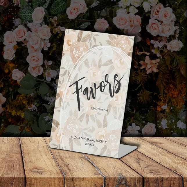 Rustic Peach Flowers FAVORS Bridal Shower Pedestal Sign (Rustic Peach Flowers FAVORS Bridal Shower Pedestal Sign)