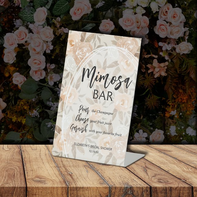 Rustic Peach Flowers Mimosa Bridal Shower Pedestal Sign (Rustic Peach Flowers Mimosa Bridal Shower Pedestal Sign)
