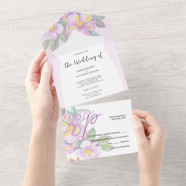 Rustic Peach Flowers Watercolor Art All In One Invitation (Tearaway)