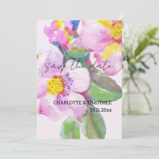 Rustic Peach Flowers Watercolor Art Save The Date (Standing Front)