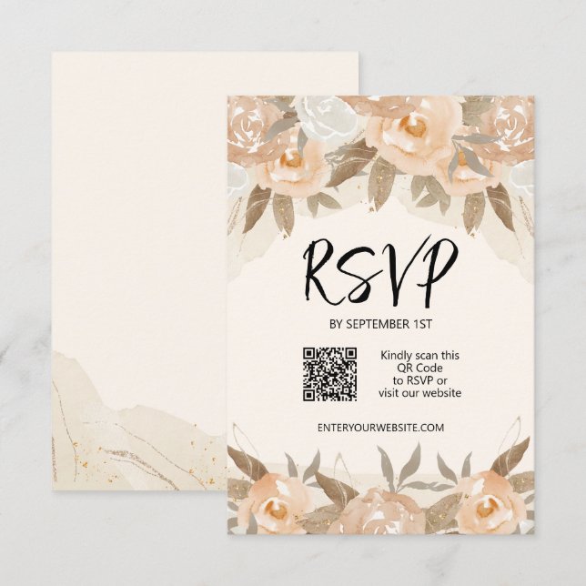 Rustic Peach Flowers Wedding RSVP Card (Front/Back)