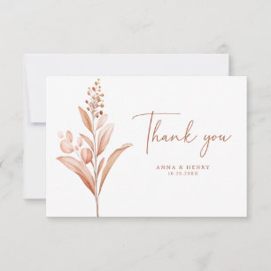 Rustic Peach Leaves Bouquet Wedding Thank You Card