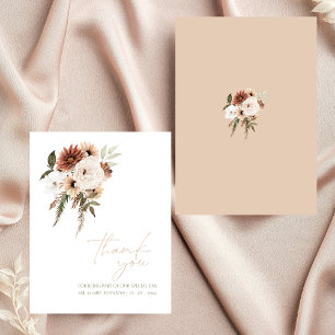 Rustic Peach Olive Green Floral Wedding Thank You Card