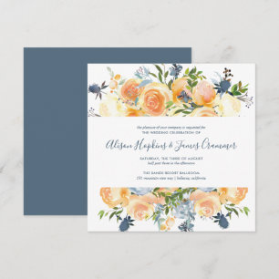 Rustic Peach Peony Floral Bouquet SQ Wedding Invitation