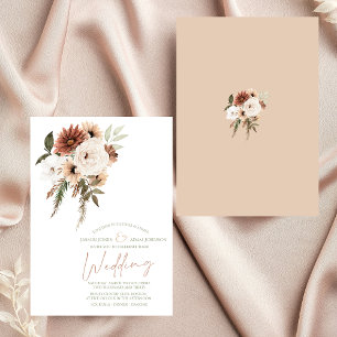 Rustic Peach Terracotta Greenery Floral Wedding Invitation