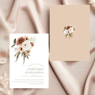 Rustic Peach Terracotta Greenery Floral Wedding Invitation