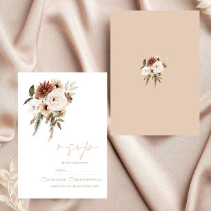 Rustic Peach Terracotta Greenery Floral Wedding RSVP Card