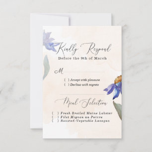 Rustic Peach Watercolor Purple Daisy Wedding RSVP Card