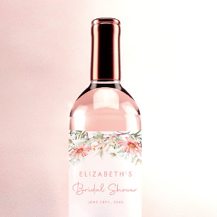 Rustic Peach Wildflowers Wine Label