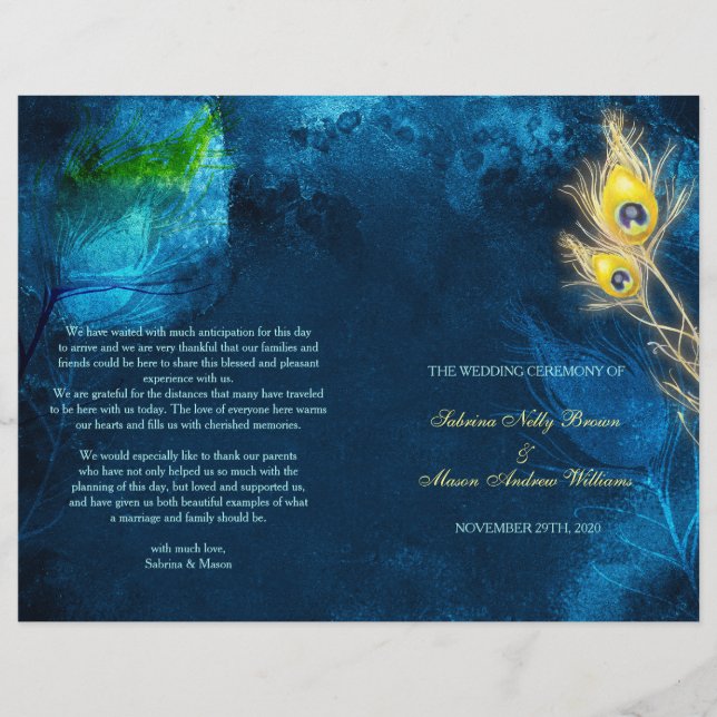 Rustic Peacock Blue Bi Fold Wedding Programs (Front)