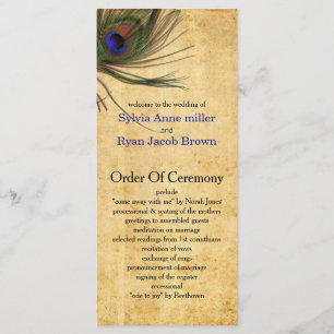 Rustic Peacock Feather wedding programs Programme