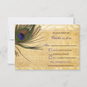 Rustic Peacock Feather wedding rsvp 3.5 x5 Card