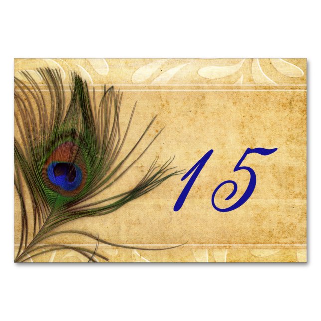 Rustic Peacock Feather wedding table numbers (Front)