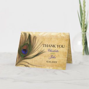 Rustic Peacock Feather wedding Thank You Card