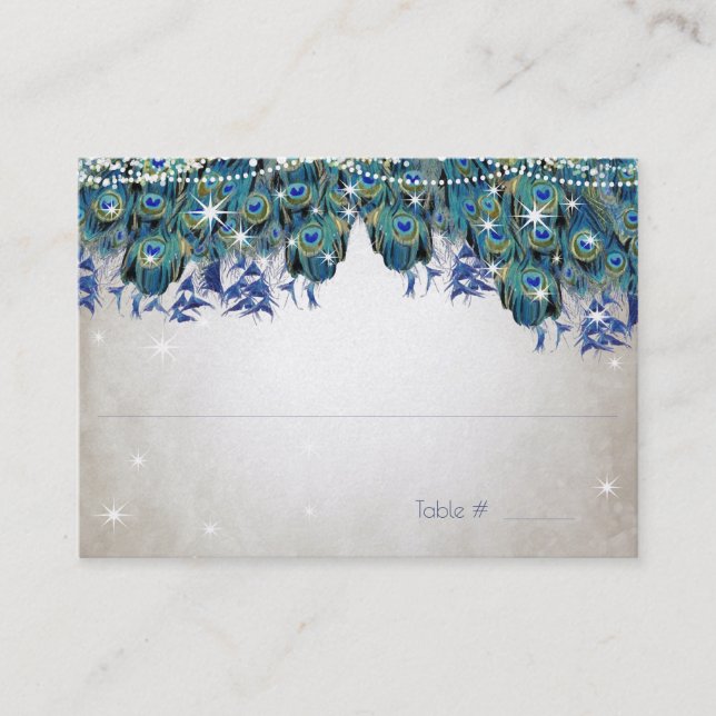 Rustic Peacock Navy Rustic Luxe Place Cards (Front)
