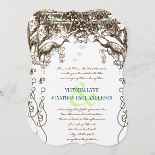 Rustic Peacock Vintage Love Birds Invitation