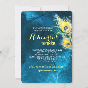 Rustic Peacock Wedding Rehearsal Dinner Invitation