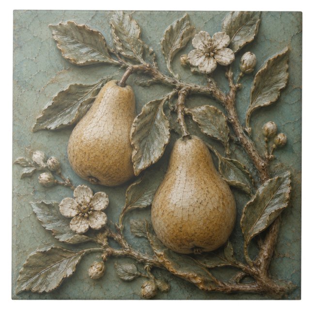 Rustic Pear Blossom Orchard Faux Relief Tile (Front)