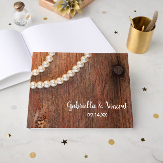 Rustic Pearls and Barn Wood Country Wedding Guest Book