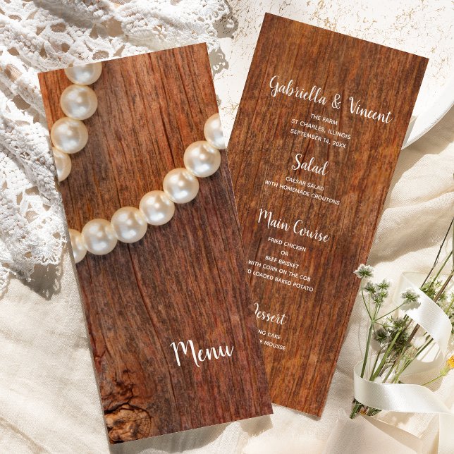 Rustic Pearls and Barn Wood Country Wedding Menu (Creator Uploaded)