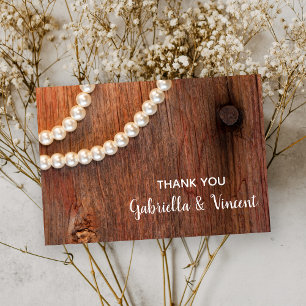 Rustic Pearls and Barn Wood Wedding Thank You Note Card