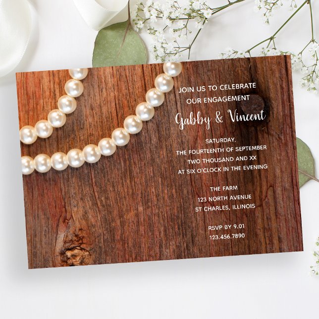 Rustic Pearls Barn Wood Country Engagement Party Invitation (Creator Uploaded)