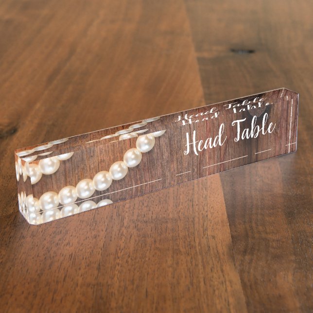 Rustic Pearls Barn Wood Country Wedding Head Table Nameplate (Side)