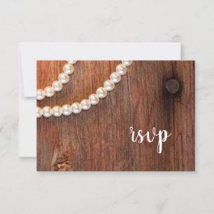 Rustic Pearls Barn Wood Country Wedding RSVP Card