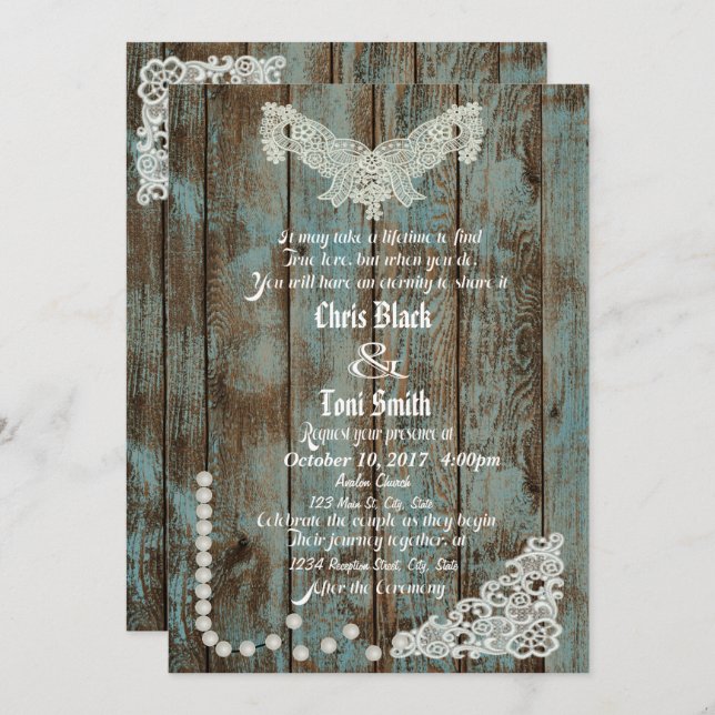 Rustic Pearls & Lace Wedding Invite (Front/Back)