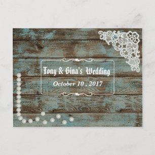 Rustic Pearls & Lace Wedding RSVP Invitation Postcard