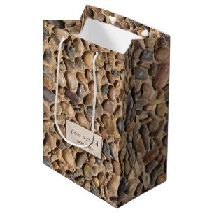 Rustic Pebble Stones Photo with Custom Text Medium Gift Bag