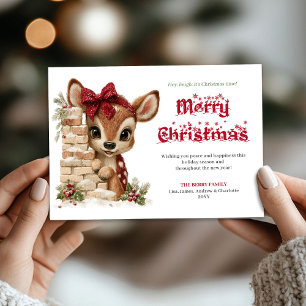 Rustic Peeking Reindeer Funny Holiday Greeting  Card