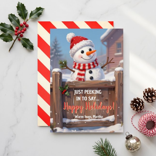 Rustic Peeking Snowman Happy Holidays Holiday Card (Creator Uploaded)