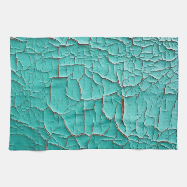 Rustic peeling paint teal pink vintage tea towel (Horizontal)