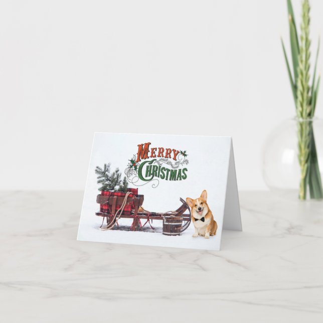 Rustic Pembroke Corgi Christmas Holiday Card (Front)