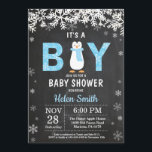 Rustic Penguin Winter Boy Baby Shower Invitation<br><div class="desc">Rustic Penguin Winter Boy Baby Shower Invitation. White Snowflake. Baby its cold outside Baby Shower invitation. Boy Baby Shower Invitation. Winter Holiday Baby Shower Invite. Chalkboard Background. Black and White. For further customisation,  please click the "Customise it" button and use our design tool to modify this template.</div>