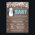 Rustic Penguin Winter Boy Baby Shower Invitation<br><div class="desc">Rustic Penguin Winter Boy Baby Shower Invitation. White Snowflake. Baby its cold outside Baby Shower invitation. Boy Baby Shower Invitation. Winter Holiday Baby Shower Invite. Rustic Wood Background. Country Vintage Retro Barn. For further customisation,  please click the "Customise it" button and use our design tool to modify this template.</div>