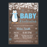 Rustic Penguin Winter Boy Baby Shower Invitation<br><div class="desc">Rustic Penguin Winter Boy Baby Shower Invitation. White Snowflake. Baby its cold outside Baby Shower invitation. Boy Baby Shower Invitation. Winter Holiday Baby Shower Invite. Rustic Wood Background. Country Vintage Retro Barn. For further customisation,  please click the "Customise it" button and use our design tool to modify this template.</div>