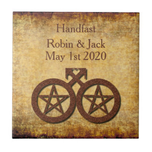 Rustic Pentacle Pagan Gay Handfasting Gift Tile